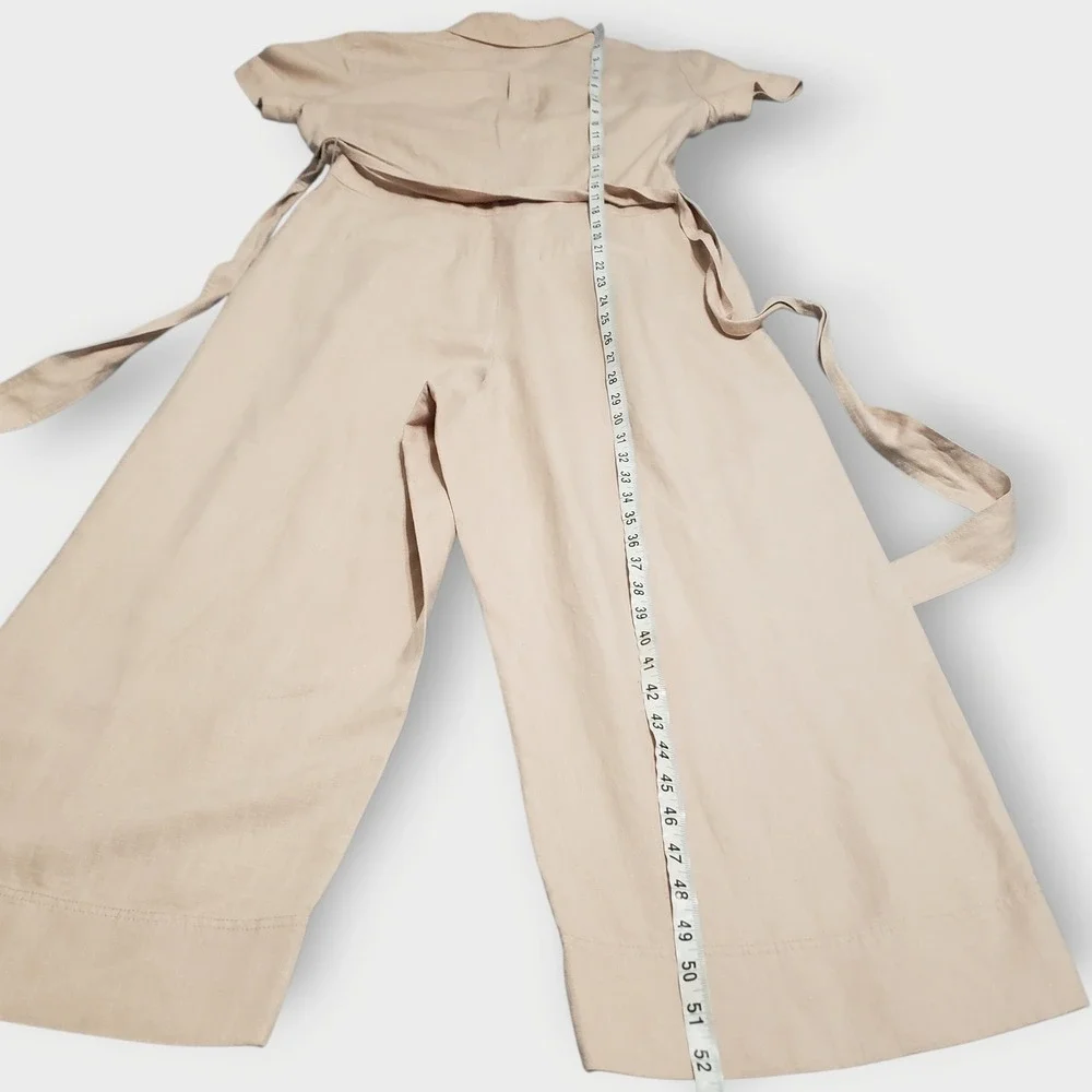 J.Crew Wide Leg Linen Blend Jumpsuit Sz 4 Belted Pleated Short Sleeve Blush Pink - Picture 12 of 16